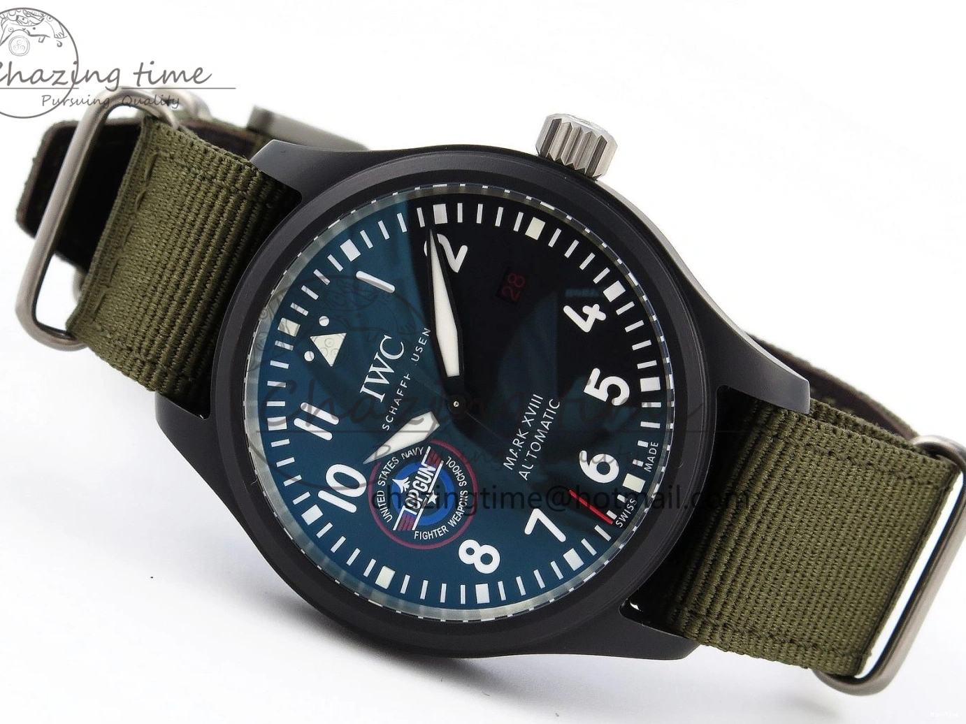 MIROTIME 0519 Mark XVIII Top Gun “SFTI” Black Ceramic IW324712 ZF 1:1 Best Edition on Green Nylon Strap A Tailored 7025
